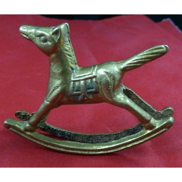 Miniature Solid Brass Rocking Horse Figurine Statue Saddle Western Vintage - Picture 6 of 12